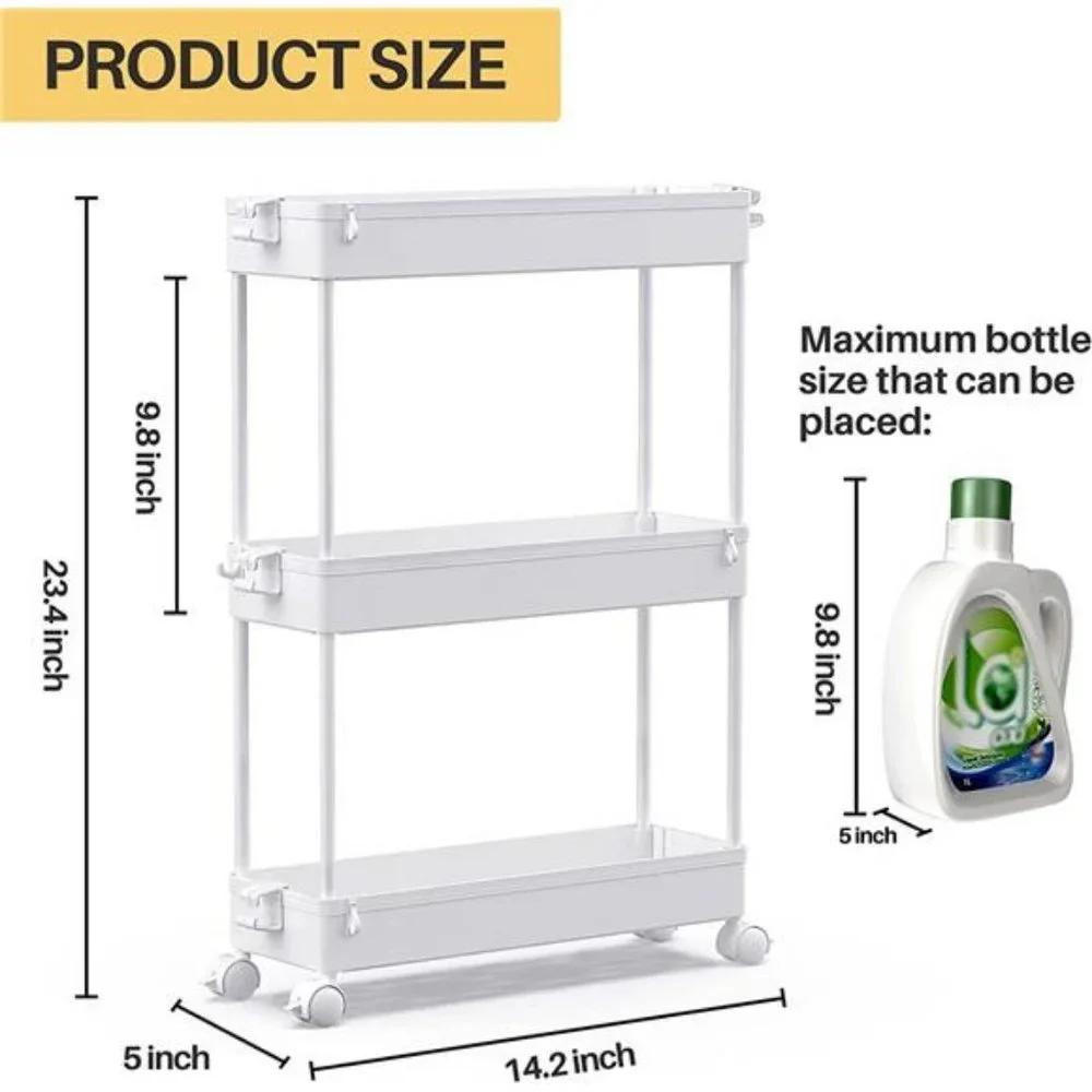 Slim Rolling Storage Cart, Laundry Room Organization, 3 Tier (White)